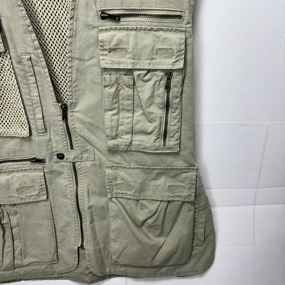 Lands End Mens Medium Khaki Cotton Multi-Pocket Safari Fishing Utility Vest M‎ - Picture 3 of 7